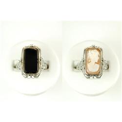 ANTIQUE Style FLIP RING BLACK ONYX AND CAMEO (39850)