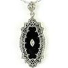 Image 1 : Antique Style FILIGREE Pendant BLACK ONYX w DIAMOND (40243)