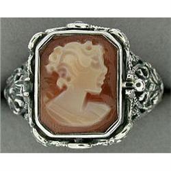 Antiques Style Sterling Silver Black Onyx and Cameo Flip Ring (41095)
