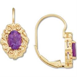 14K Gold AMETHYST EARRINGS Leverbacks (61071)