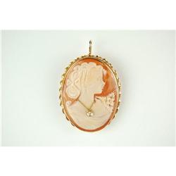 14K GOLD CAMEO PIN PENDANT w DIAMOND  (61300)