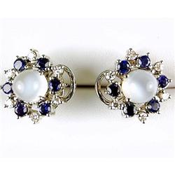 ESTATE EARRINGS MOONSTONE DIAMONDS SAPPHIRES (62254)