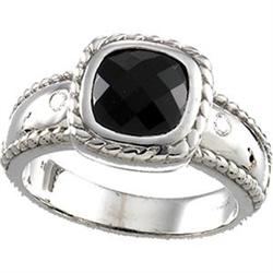 14K WHITE GOLD RING BLACK ONYX DIAMONDS (62270)