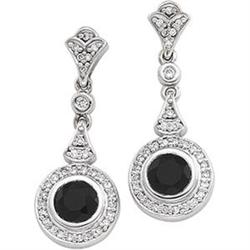 WHITE GOLD EARRINGS BLACK ONYX DIAMONDS (62272)