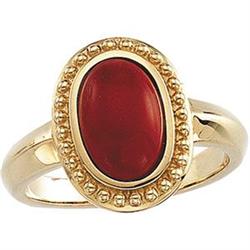 14K GOLD RING GENUINE RED JADE (62278)