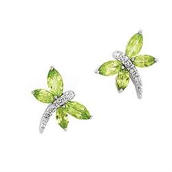 14K EARRINGS PERIDOT DIAMONDS DRAGONFLY (62286)
