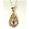 Image 1 : ANTIQUE STYLE GOLD PENDANT RUBY SEED PEARLS (62308)