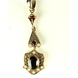 ANTIQUE STYLE GOLD PENDANT GARNET SEED PEARLS (62310)