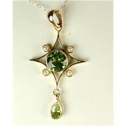 ANTIQUE STYLE PENDANT PERIDOT SEED PEARLS (62311)