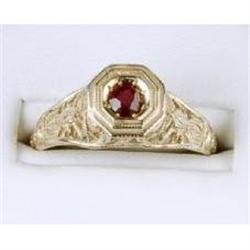 ANTIQUE 14K WHITE GOLD RING RUBY .16 CARATS! W FILIGREE (43192)