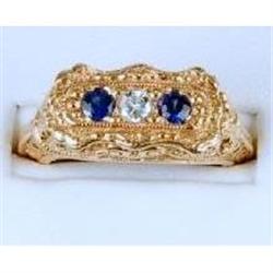 ANTIQUE ROSE GOLD RING SAPPHIRES DIAMOND (59766)