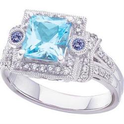 GENUINE SWISS BLUE TOPAZ RING w DIAMONDS w BLUE IOLITE (61219)