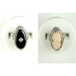 Antique Style FLIP RING BLACK ONYX DIAMOND CAMEO (40682)