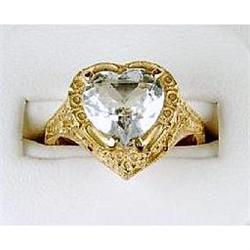ANTIQUE 14K RING HEART BLUE TOPAZ FILIGREE (58968)