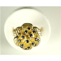 14K GOLD RING 17 BLUE SAPPHIRES in FLOWER (59409)