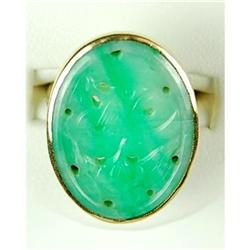 ANTIQUE GOLD RING PIERCED GREEN JADE (60644)