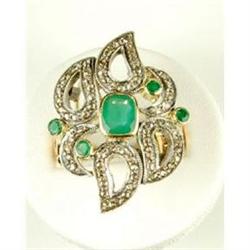 ANTIQUE GOLD RING EMERALDS ROSE CUT DIAMONDS (61124)