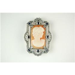 ANTIQUE STYLE CAMEO PIN w GARNETS (61413)
