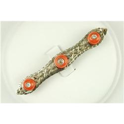 18k White Gold Coral Pin (39597)