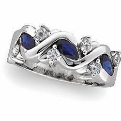 White Gold Wedding Band SAPPHIRES w DIAMONDS (58165)