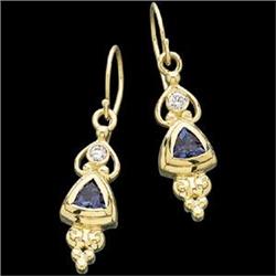 14k Gold Earrings IOLITE w DIAMOND (60069)