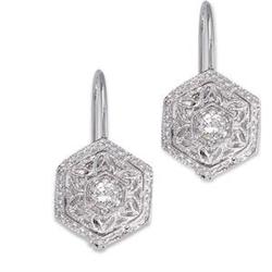 PLATINUM Filigree Earrings w DIAMOND (60071)