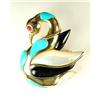 Image 1 : Estate 14K Gold Pin SWAN w  Turquoise Onyx Pearl Coral (60231)
