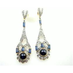 ANTIQUE Style EARRINGS SAPPHIRES ROSE CUT DIAMONDS (61152)