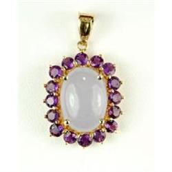 14K GOLD PENDANT LAVENDAR JADE w AMETHYSTS (61311)