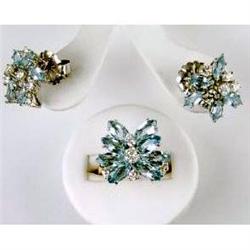 ESTATE AQUAMARINE  DIAMOND  RING EARRINGS (61214)