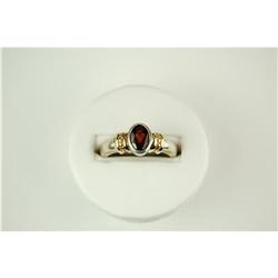 STERLING and 14k GOLD RING  w OVAL GARNET  (61376)