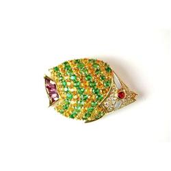 JEAN VITEAU  GEMLOCK FISH PIN TSAVORITE GARNETS DIAMONDS (61870)