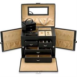 Black Leatherette JEWELRY CASE Beige Suede Interior (60183)