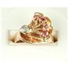 Image 1 : 14K ROSE GOLD Retro Ring RUBYS DIAMOND c 1940 (60956)