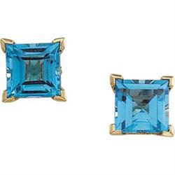 14K GOLD EARRINGS PRINCESS BLUE TOPAZ (61049)