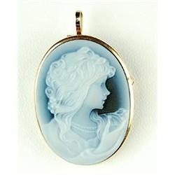 14K GOLD AGATE CAMEO PIN PENDANT (61302)