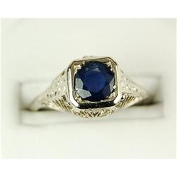 ANTIQUE 14k WHITE GOLD RING w BLUE SAPPHIRE = .80 CARATS! (61353)