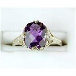 ANTIQUE WHITE GOLD RING AMETHYST 2.50 CARATS! FILIGREE (61361)