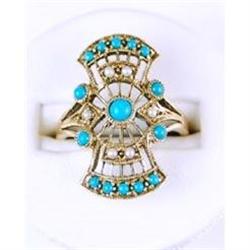 ANTIQUE Style Ring TURQUOISES w PEARLS VICTORIAN (61380)