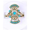 Image 1 : ANTIQUE Style Ring TURQUOISES w PEARLS VICTORIAN (61380)