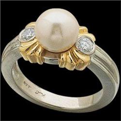 PLATINUM RING FINE CULTURED PEARL W DIAMONDS (58416)