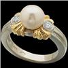 Image 1 : PLATINUM RING FINE CULTURED PEARL W DIAMONDS (58416)