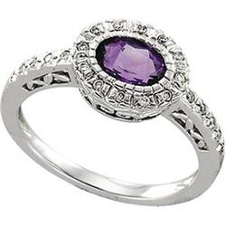 14K White Gold Ring AMETHYST w DIAMONDS (58590)