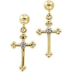 14K GOLD EARRINGS CROSS w DIAMOND (58593)