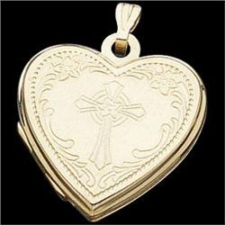 14K GOLD HEART LOCKET w CROSS (58704)