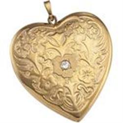 14K GOLD HEART LOCKET w DIAMOND (58782)