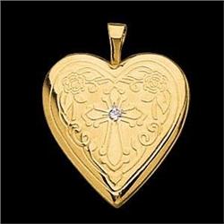 14k YELLOW GOLD Heart Cross Locket w/ Diamond (58790)