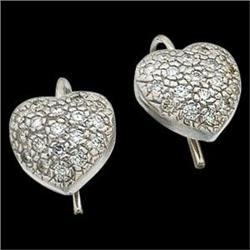 14K WHITE GOLD EARRINGS DIAMOND HEART (58904)