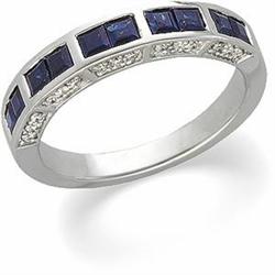 WHITE GOLD WEDDING BAND SAPPHIRES DIAMONDS (59058)