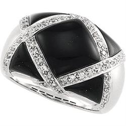 14K WHITE GOLD RING BLACK ONYX DIAMONDS (59118)